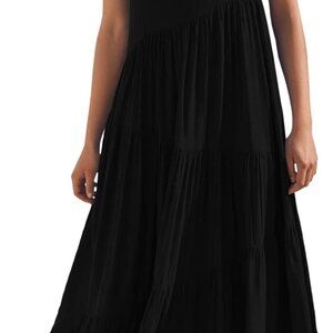 Women Summer Casual Loose Sleeveless Sundress Spaghetti Strap Flowy Boho Linen B